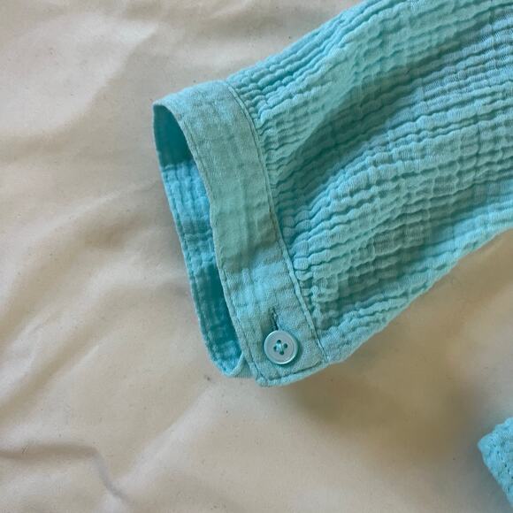 Chicos Blue Gauzy Cotton Collared Blouse Sz 2 / L Casual Preppy Cruise Vacation - Picture 5 of 8